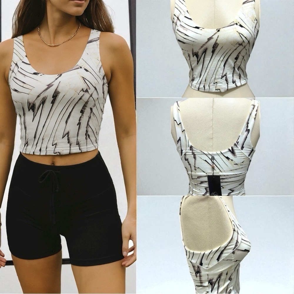 321 Calia | NWT $55 Black White Brown Marble Print Crop Tank Top (size XS)